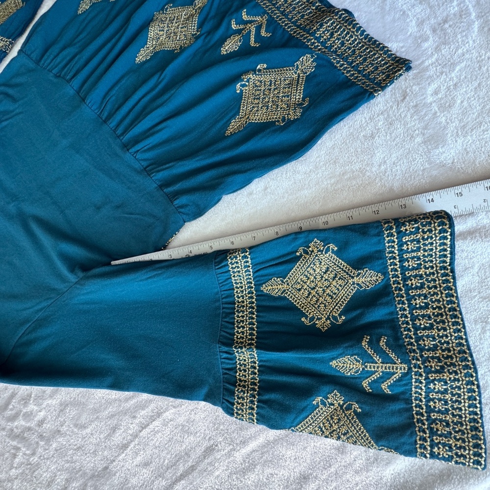 Soft Surrounding Relax Top Turquoise Gold Embroidered Entertaining - Picture 6 of 11